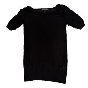 French Connection Shirt Womens Medium Black Ruffled Shoulders Basic Sheer Top